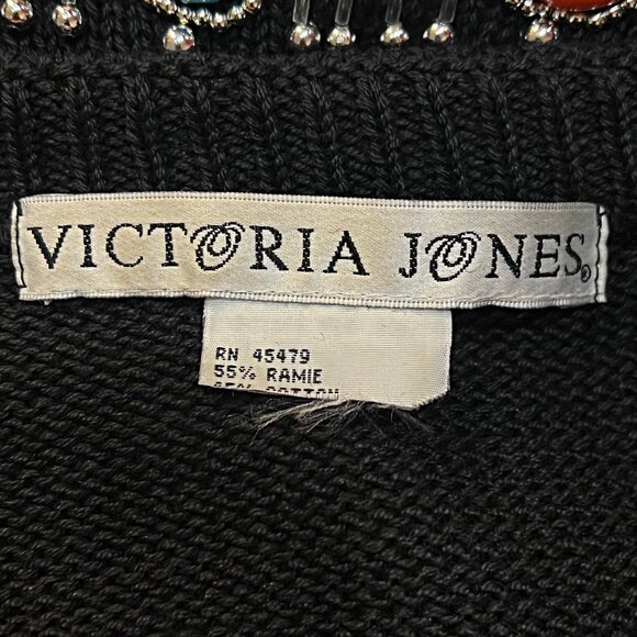 Victoria Jones Vintage 80s Beaded Knit Sweater Dress Shoulder Pad Oversize Tunic - Picture 12 of 12